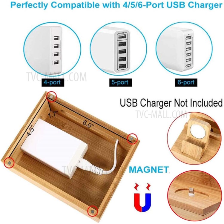 DCR-019 Bamboo Desktop Charging Dock Station Charger Holder Stand Organizer for iPhone iPad-7