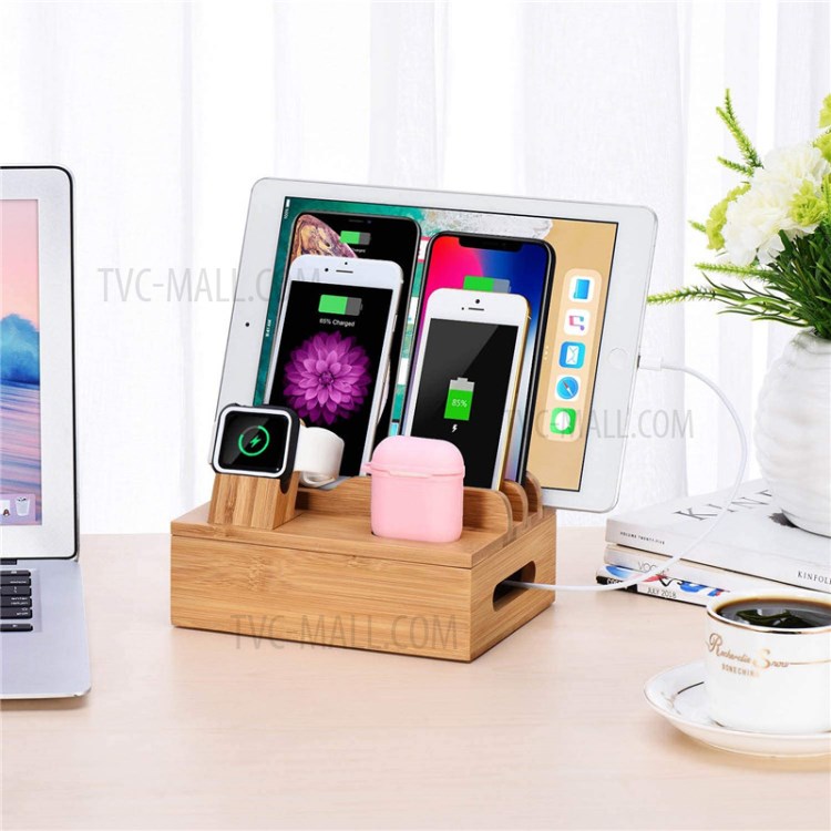 DCR-019 Bamboo Desktop Charging Dock Station Charger Holder Stand Organizer for iPhone iPad-9