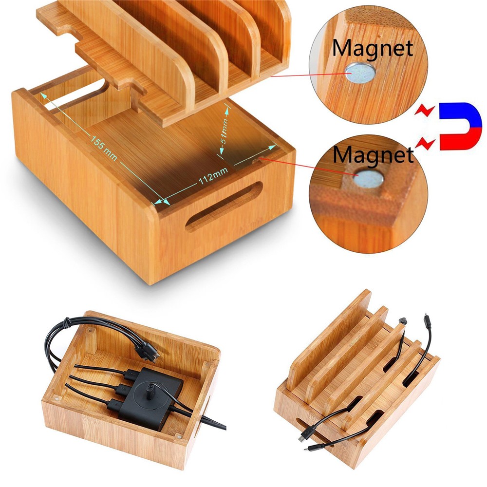 DCR-017 Bamboo Wood Desktop Phone Dock Station Charger Holder Cradle Stand Without Charger for iPhone iPad-3
