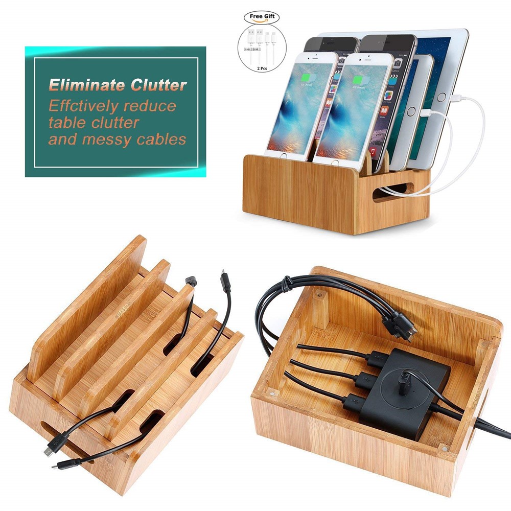 DCR-017 Bamboo Wood Desktop Phone Dock Station Charger Holder Cradle Stand Without Charger for iPhone iPad-7