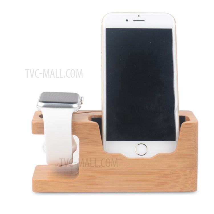 DCR-007 2 in 1 Bamboo Wood Charging Dock Desktop Station Holder for Apple Watch iPhone-1