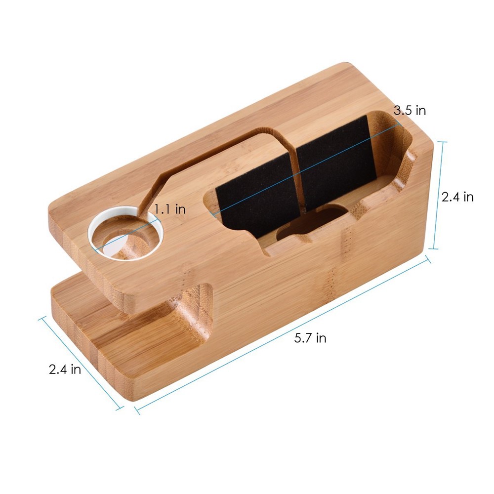 DCR-006 3 USB Ports Phone Holder Bamboo Charging Dock Stand Station Base Bracket for iPhone Apple Watch - US Plug-11