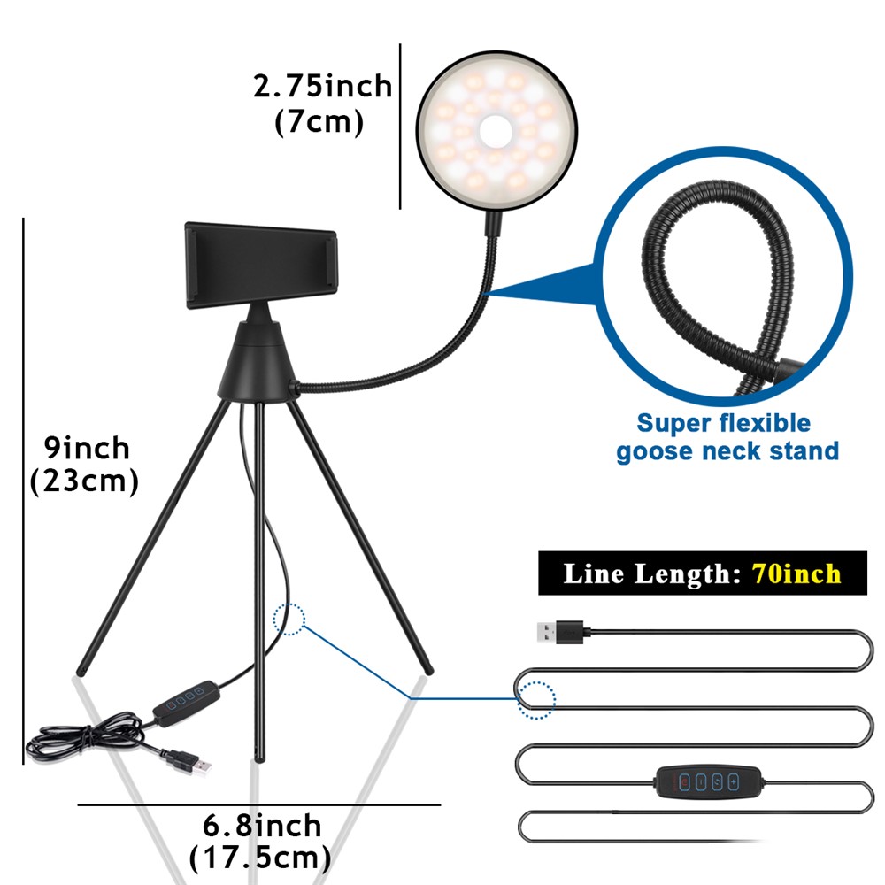 NS-08 LED Ring Light with Tripod Phone Clip Dimmable Selfie Fill Lamp Beauty Photography Light for Live Stream-4