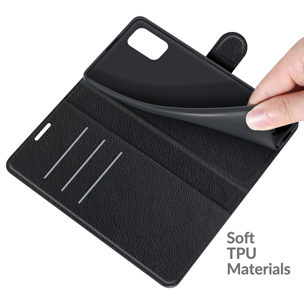 Litchi Texture Leather Wallet Phone Case Folio Flip Cover with Stand for ZTE Blade V2020 Smart - Black-7