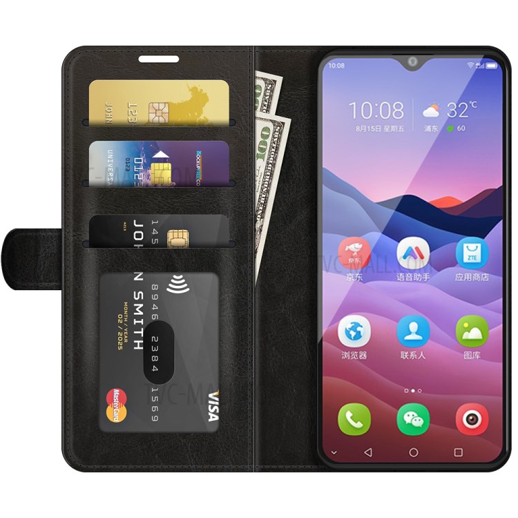 Wallet Design Case Retro Style Crazy Horse Texture Leather for ZTE Blade V2020 Smart - Black-4