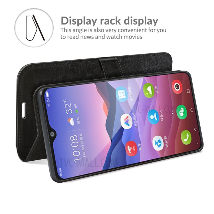 Wallet Design Case Retro Style Crazy Horse Texture Leather for ZTE Blade V2020 Smart - Black-6
