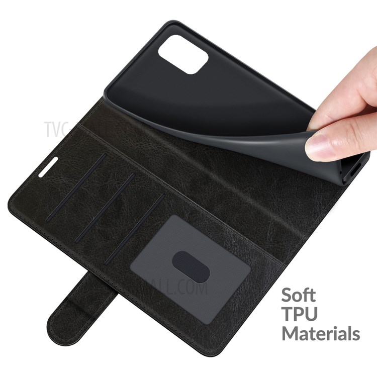 Wallet Design Case Retro Style Crazy Horse Texture Leather for ZTE Blade V2020 Smart - Black-7
