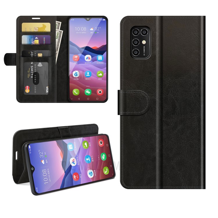 Wallet Design Case Retro Style Crazy Horse Texture Leather for ZTE Blade V2020 Smart - Black-8