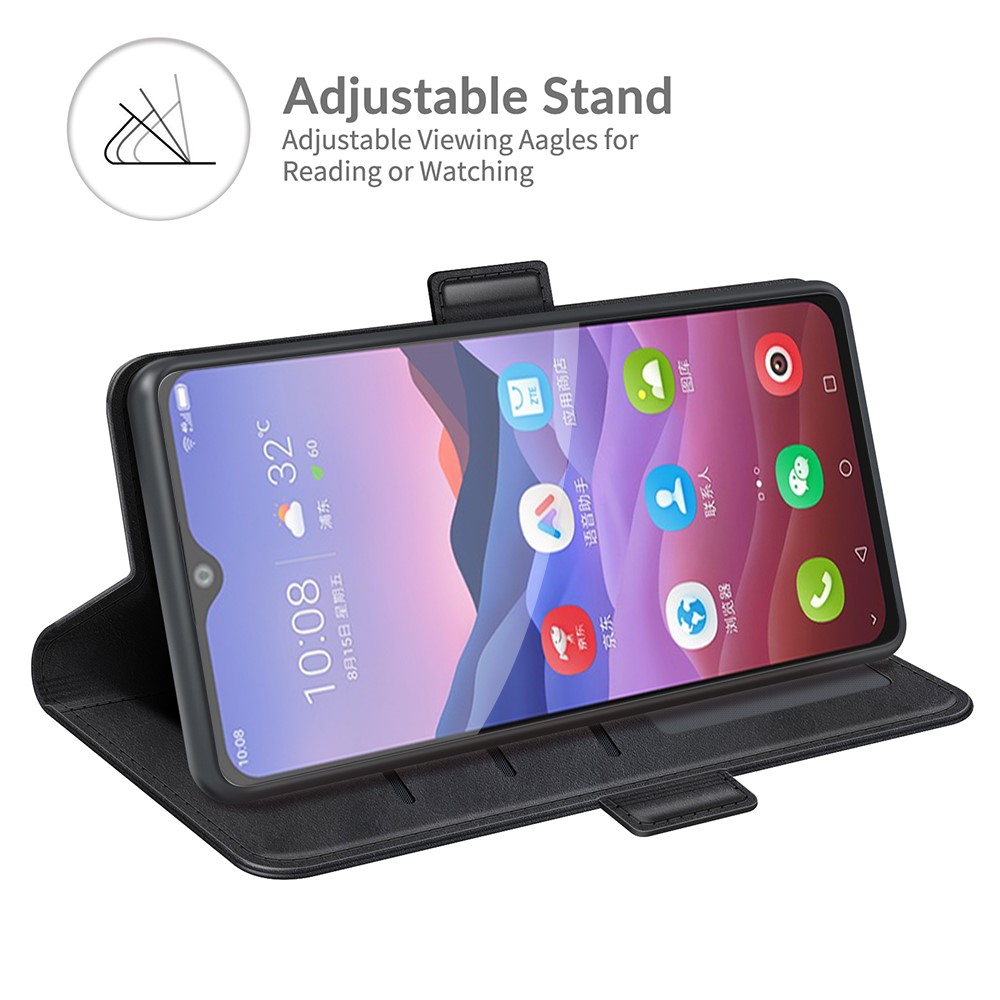 Double Clasp Magnetic Closure Wallet Stand PU Leather Phone Case Shell for ZTE Blade V2020 Smart - Black-5