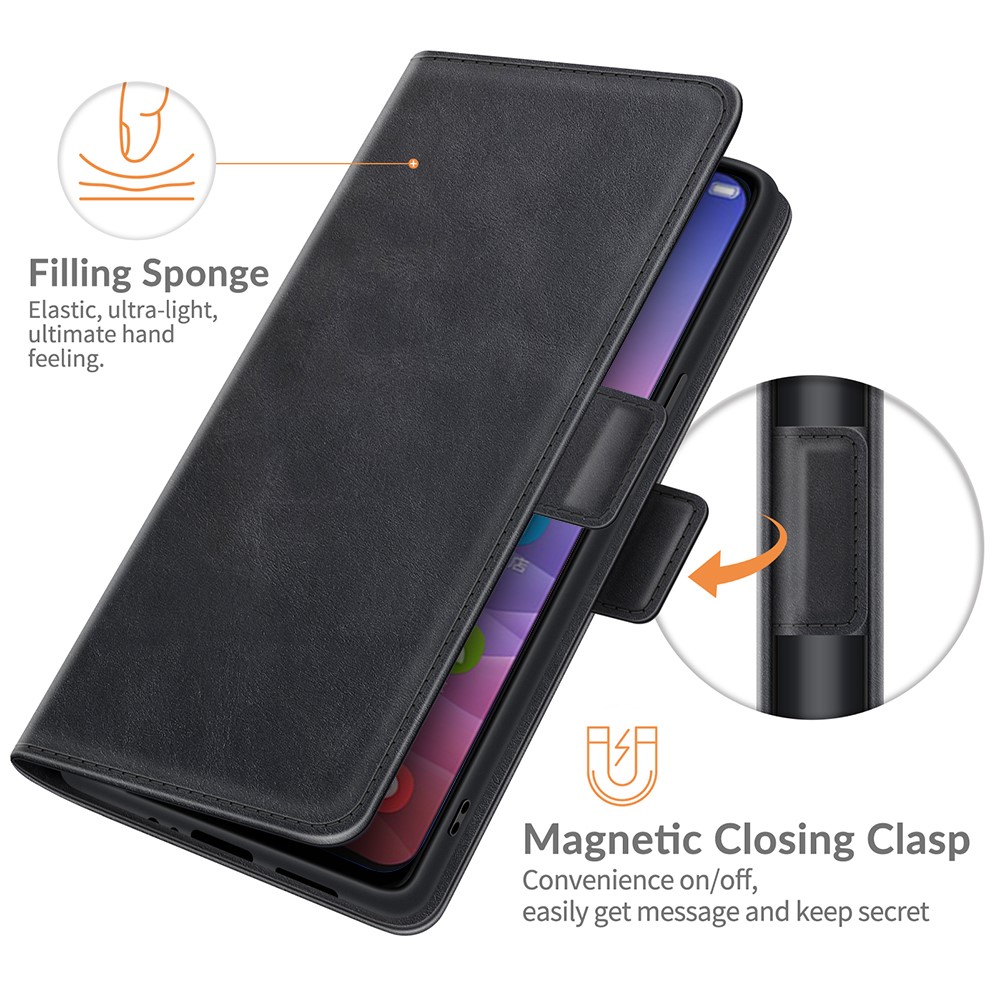 Double Clasp Magnetic Closure Wallet Stand PU Leather Phone Case Shell for ZTE Blade V2020 Smart - Black-6