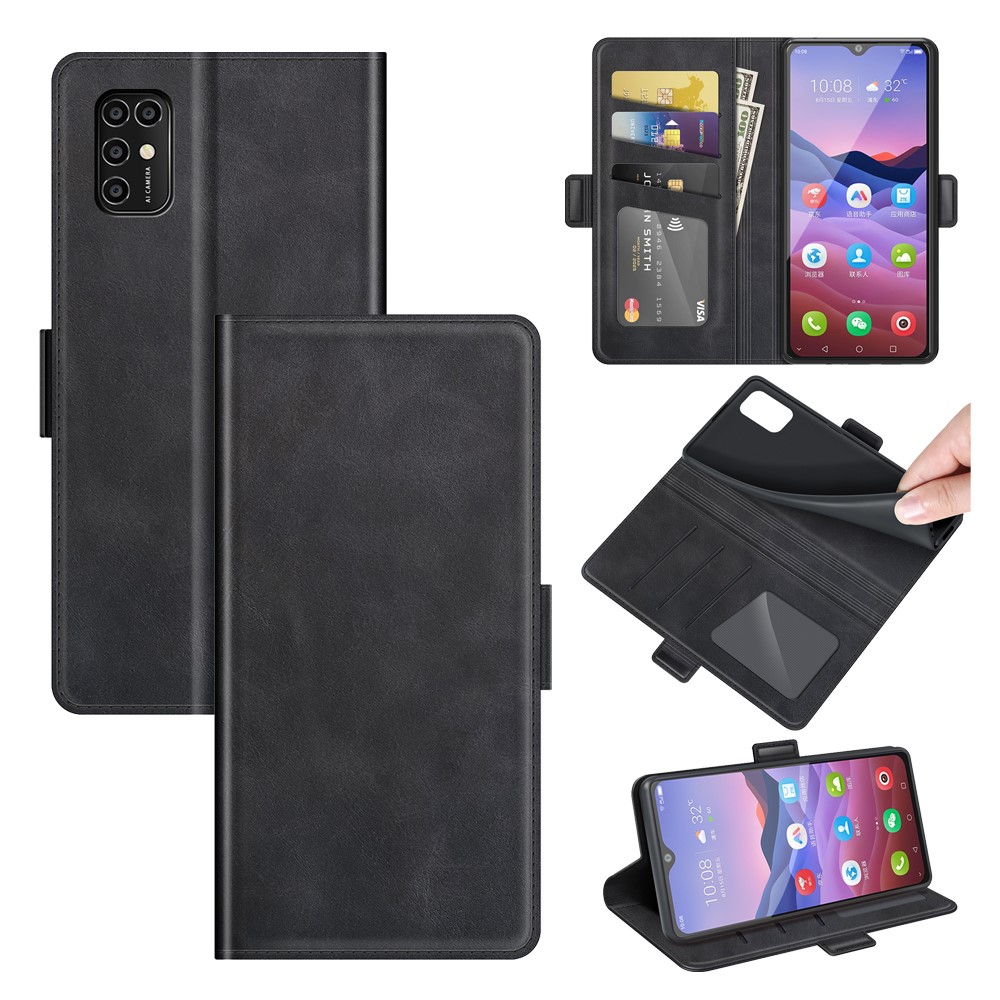 Double Clasp Magnetic Closure Wallet Stand PU Leather Phone Case Shell for ZTE Blade V2020 Smart - Black-8