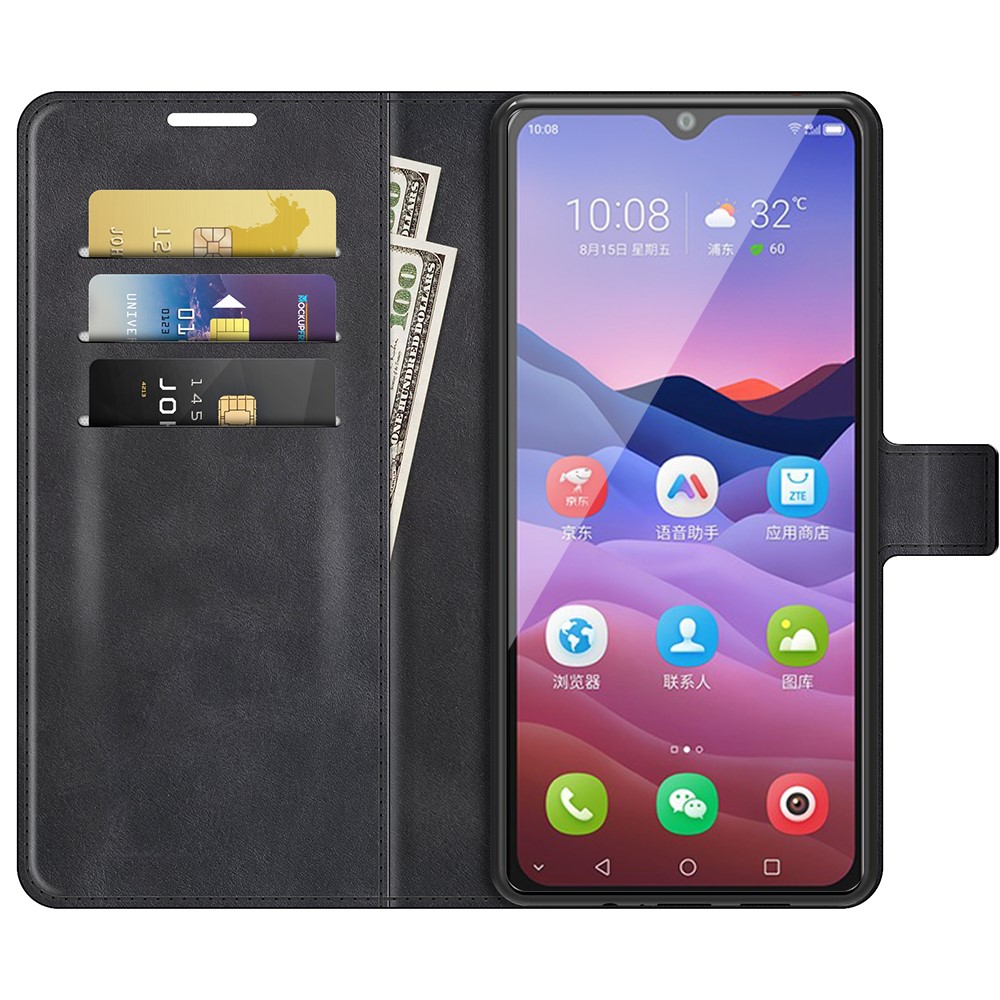 Magnetic Square Clasp Leather Wallet Stand Protective Case Cover for ZTE Blade V2020 Smart - Black-4