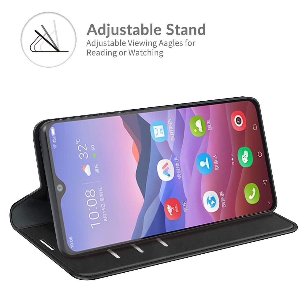 Auto-Absorbed Skin-touch Leather Cover Protective Case with Wallet Stand for ZTE Blade V2020 Smart - Black-5