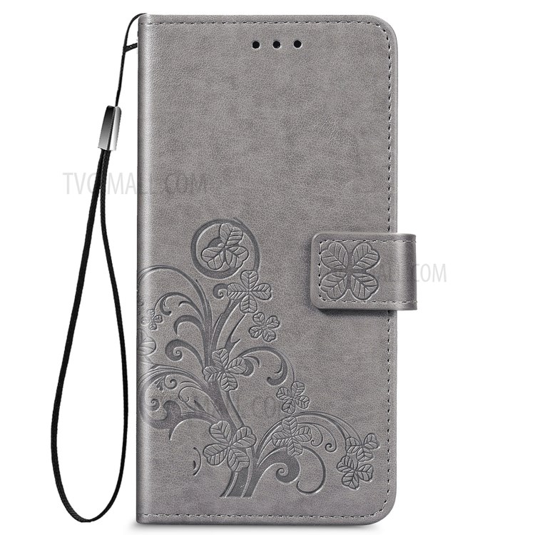 For ZTE Blade V2020 5G Magnet Clasp Imprinted Four-leaf Clover Wallet Leather Case with Strap - Grey-10
