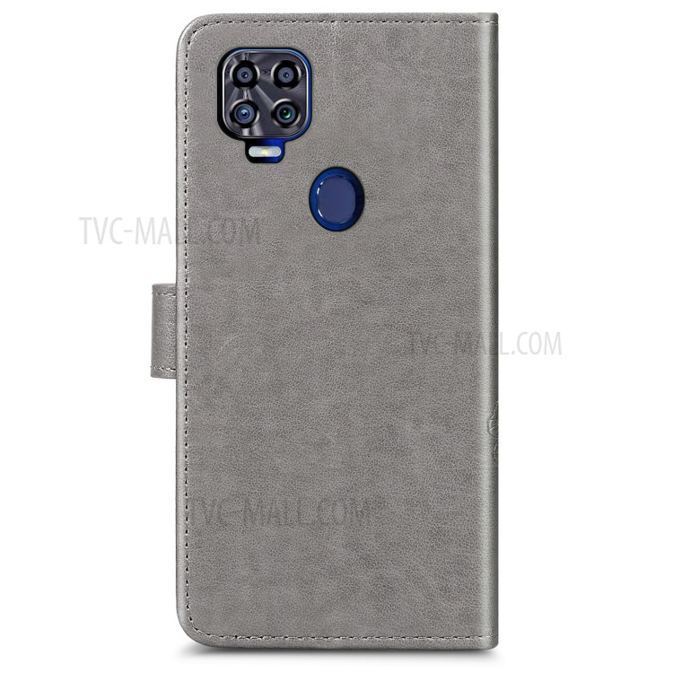 For ZTE Blade V2020 5G Magnet Clasp Imprinted Four-leaf Clover Wallet Leather Case with Strap - Grey-11