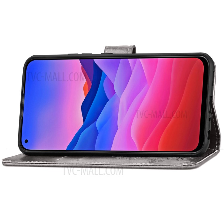 For ZTE Blade V2020 5G Magnet Clasp Imprinted Four-leaf Clover Wallet Leather Case with Strap - Grey-13