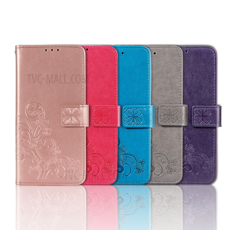 For ZTE Blade V2020 5G Magnet Clasp Imprinted Four-leaf Clover Wallet Leather Case with Strap - Grey-15