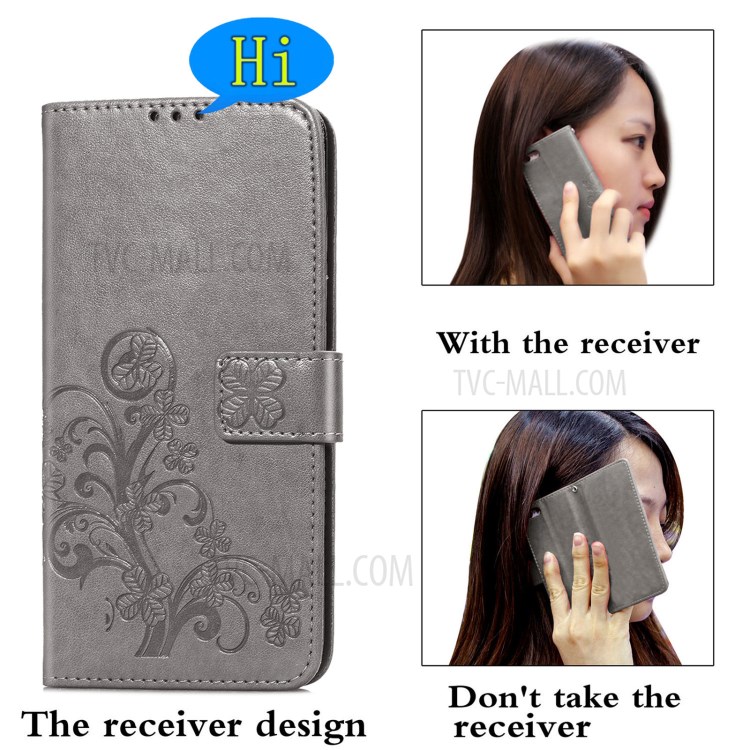 For ZTE Blade V2020 5G Magnet Clasp Imprinted Four-leaf Clover Wallet Leather Case with Strap - Grey-2