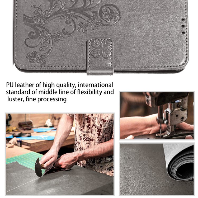 For ZTE Blade V2020 5G Magnet Clasp Imprinted Four-leaf Clover Wallet Leather Case with Strap - Grey-3