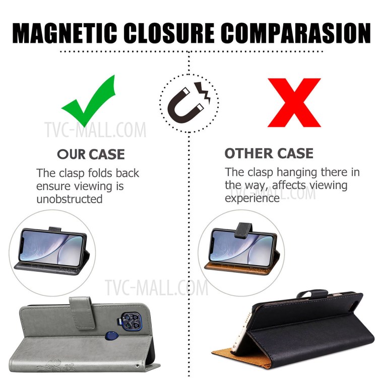 For ZTE Blade V2020 5G Magnet Clasp Imprinted Four-leaf Clover Wallet Leather Case with Strap - Grey-4