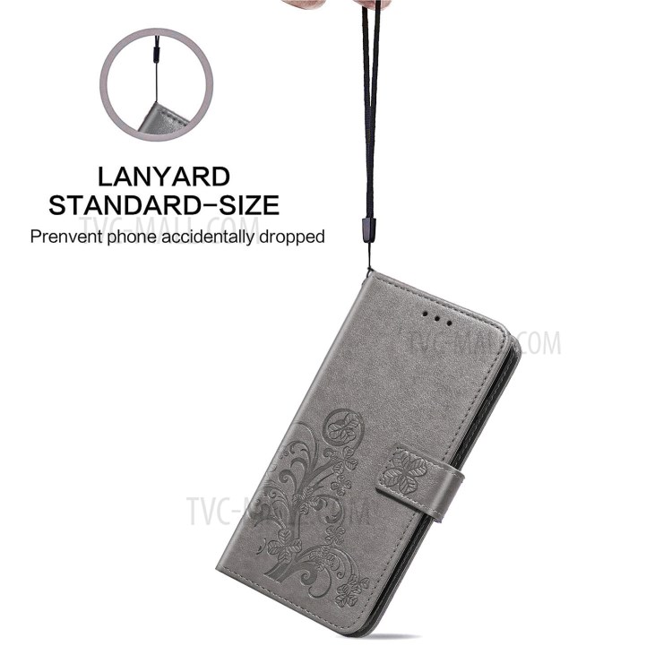 For ZTE Blade V2020 5G Magnet Clasp Imprinted Four-leaf Clover Wallet Leather Case with Strap - Grey-8