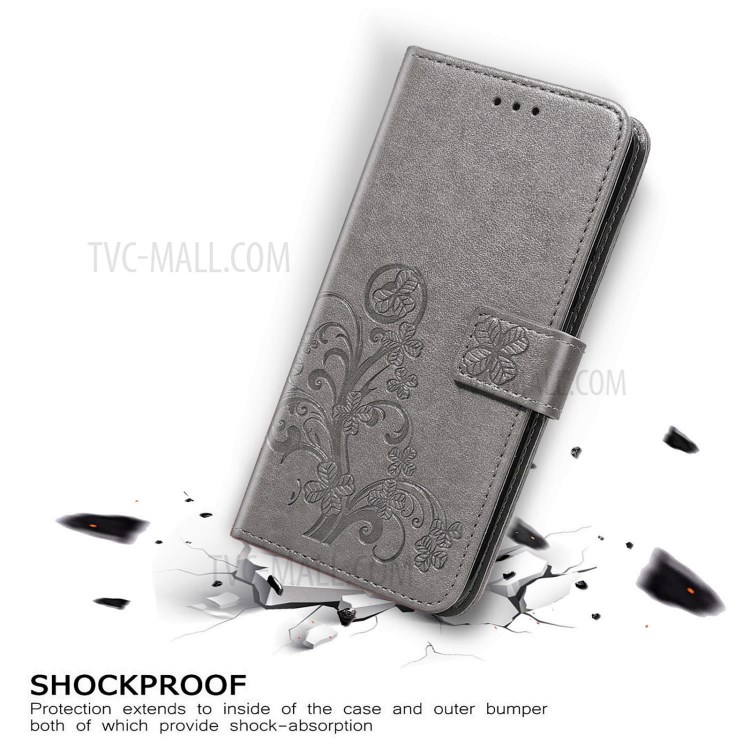 For ZTE Blade V2020 5G Magnet Clasp Imprinted Four-leaf Clover Wallet Leather Case with Strap - Grey-9