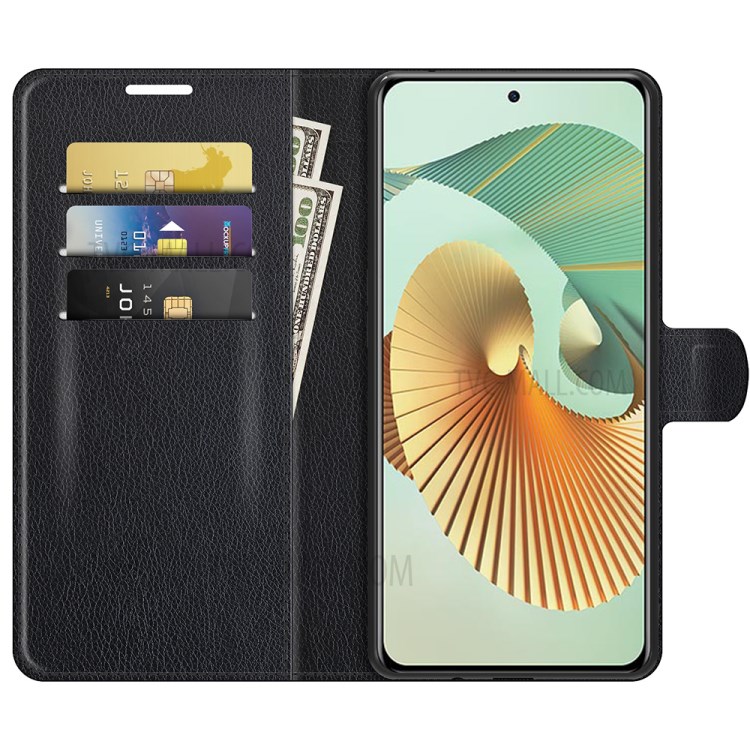 Litchi Skin Leather Wallet Case for ZTE Axon 30 Pro 5G Mobile Phone Stand Cover - Black-4