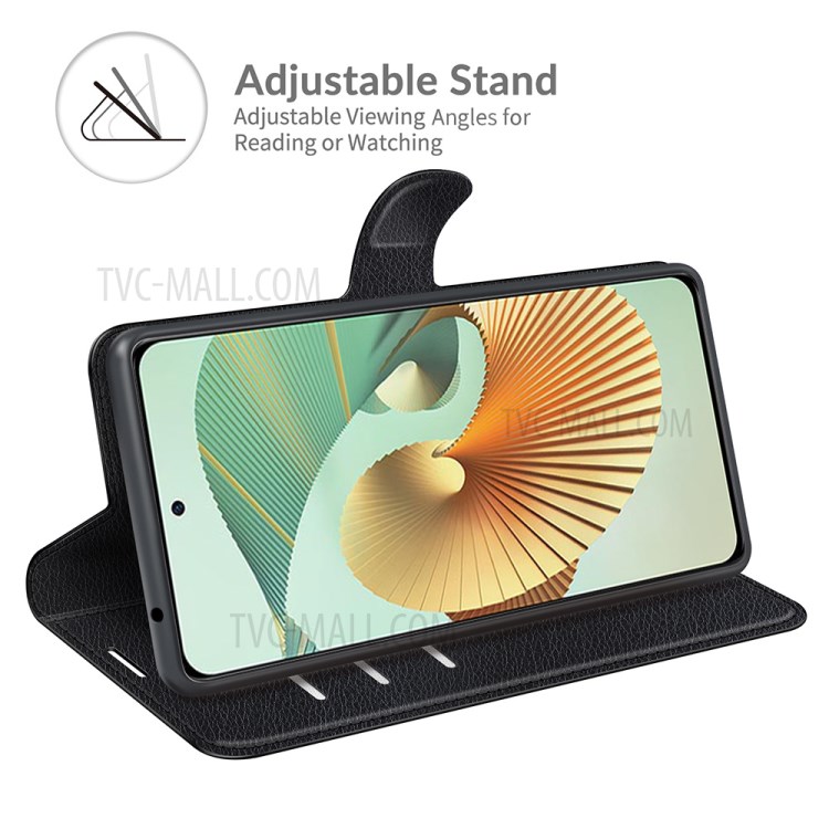 Litchi Skin Leather Wallet Case for ZTE Axon 30 Pro 5G Mobile Phone Stand Cover - Black-5