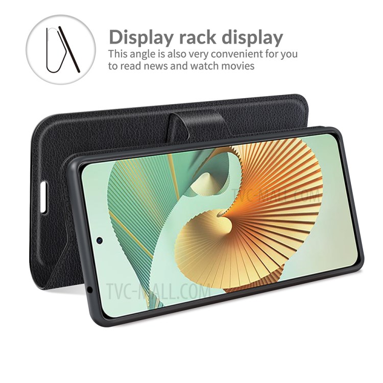 Litchi Skin Leather Wallet Case for ZTE Axon 30 Pro 5G Mobile Phone Stand Cover - Black-6