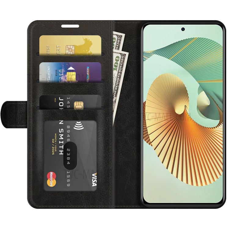 Vintage Style Crazy Horse Texture Leather Case with Wallet Stand for ZTE Axon 30 Pro 5G - Black-4
