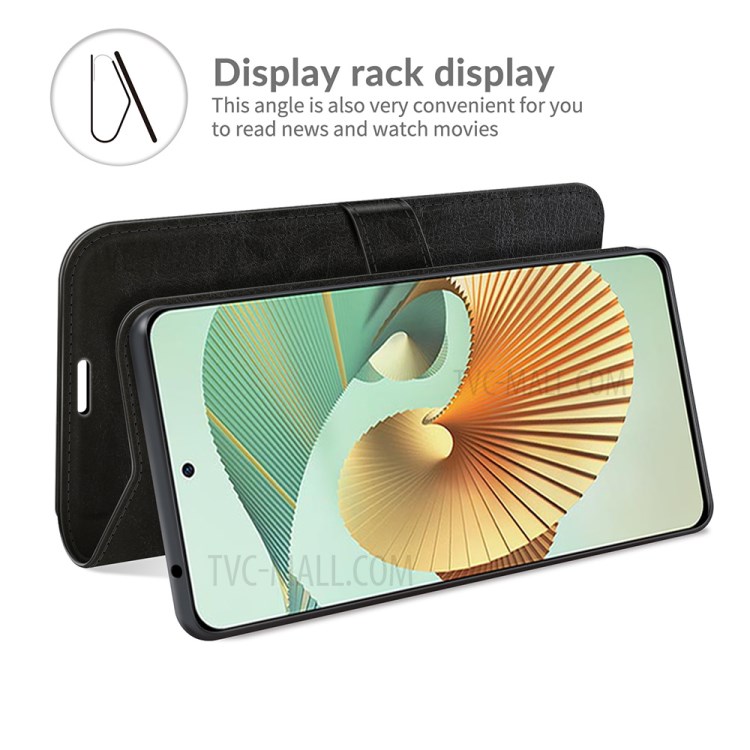Vintage Style Crazy Horse Texture Leather Case with Wallet Stand for ZTE Axon 30 Pro 5G - Black-6