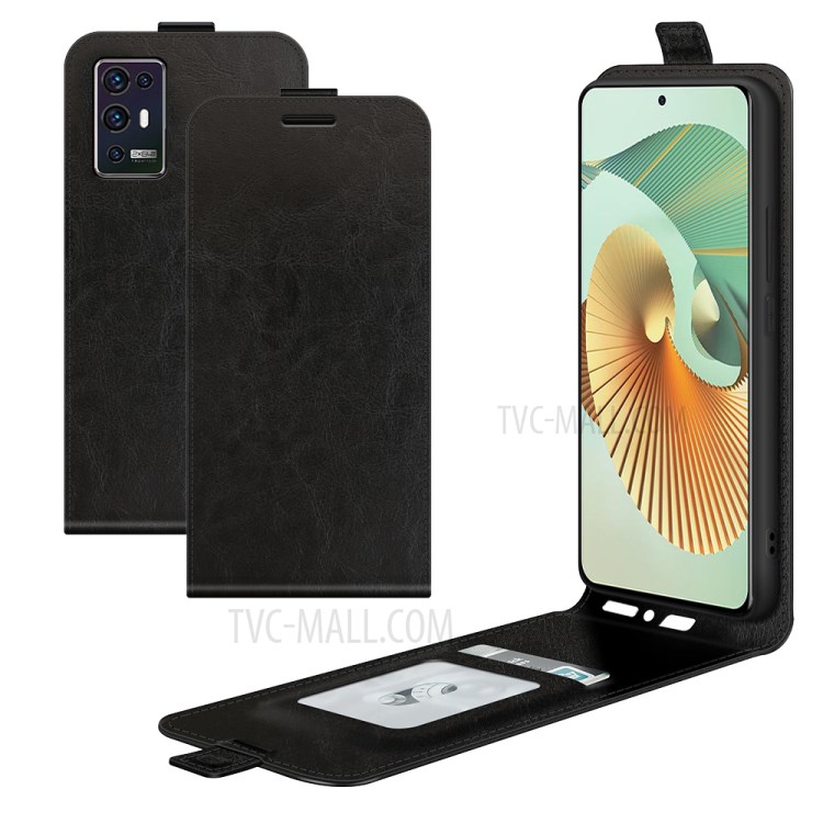 Card Holder Design Vertical Flip Crazy Horse Texture Leather Case for ZTE Axon 30 Pro 5G - Black-8