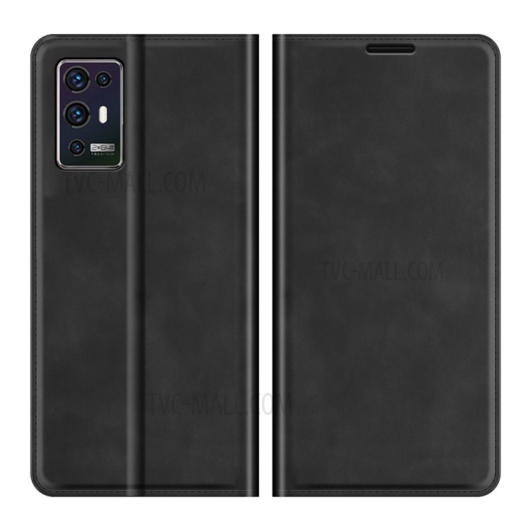 Skin-touch Leather Protective Cover with Wallet Stand for ZTE Axon 30 Pro 5G Auto-Absorbed Case - Black-1