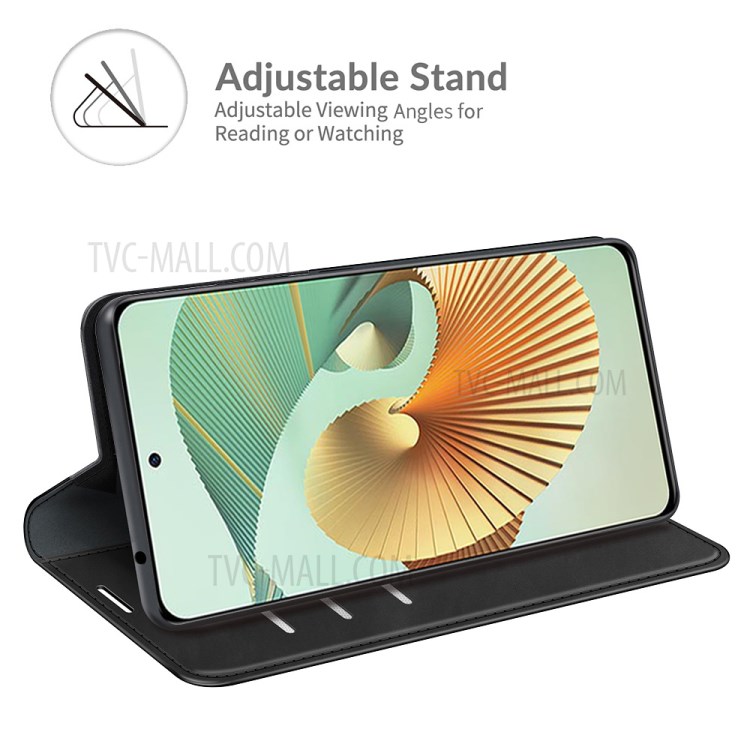 Skin-touch Leather Protective Cover with Wallet Stand for ZTE Axon 30 Pro 5G Auto-Absorbed Case - Black-5