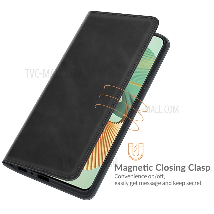 Skin-touch Leather Protective Cover with Wallet Stand for ZTE Axon 30 Pro 5G Auto-Absorbed Case - Black-6