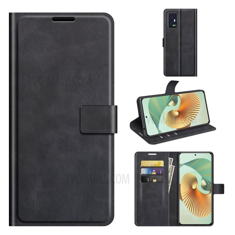 Wallet Stand Design Leather Protective Case Magnetic Square Clasp Cover for ZTE Axon 30 Pro 5G - Black-8
