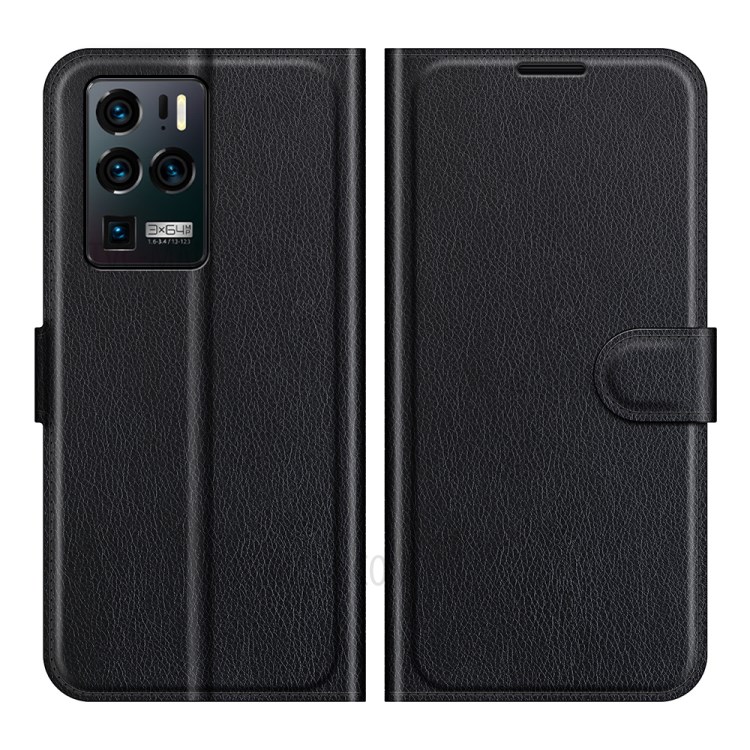 Litchi Skin Leather Wallet Mobile Phone Stand Cover Case for ZTE Axon 30 Ultra 5G - Black-1