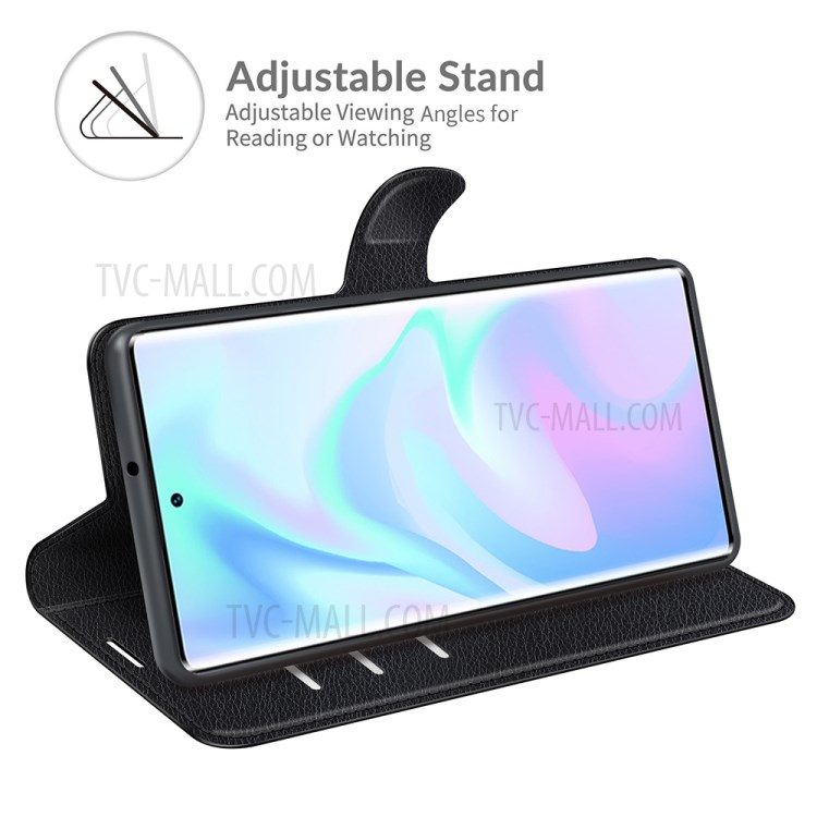 Litchi Skin Leather Wallet Mobile Phone Stand Cover Case for ZTE Axon 30 Ultra 5G - Black-5