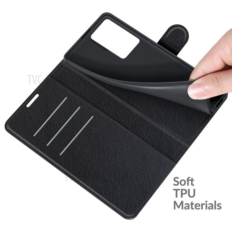 Litchi Skin Leather Wallet Mobile Phone Stand Cover Case for ZTE Axon 30 Ultra 5G - Black-7