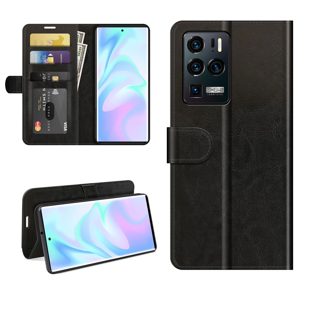 Retro Style Wallet Crazy Horse Texture Leather Case with Stand for ZTE Axon 30 Ultra 5G - Black-8