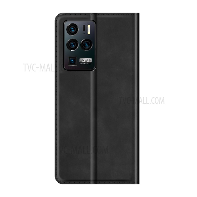 Auto-Absorbed Case Skin-touch Leather Protective Cover with Wallet Stand for ZTE Axon 30 Ultra 5G - Black-3