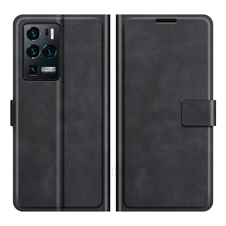 Wallet Design Leather Stand Protective Case Magnetic Square Clasp Cover for ZTE Axon 30 Ultra 5G - Black-1
