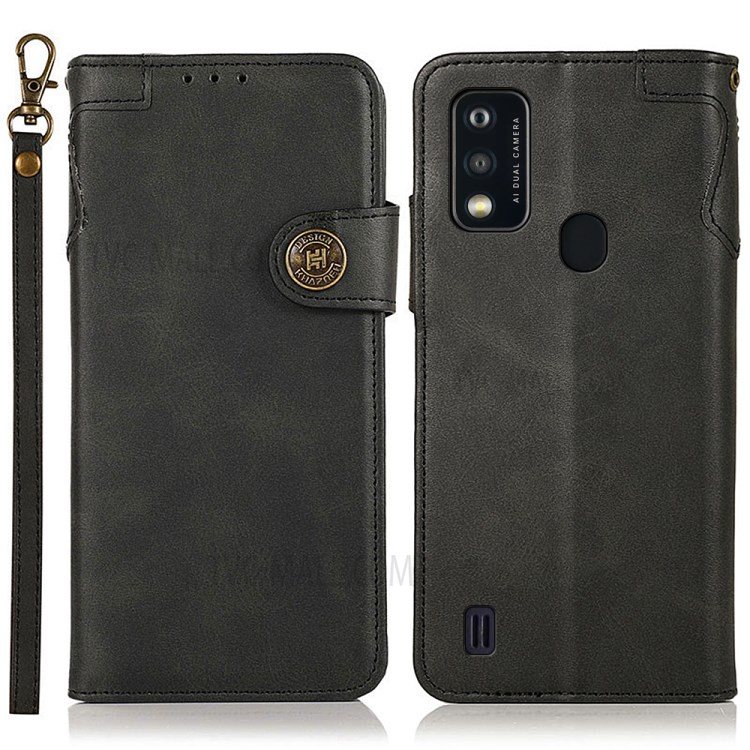 KHAZNEH Stand Wallet Design PU Leather Mobile Phone Cover Case with Hand Strap for ZTE Blade A51 - Black-1