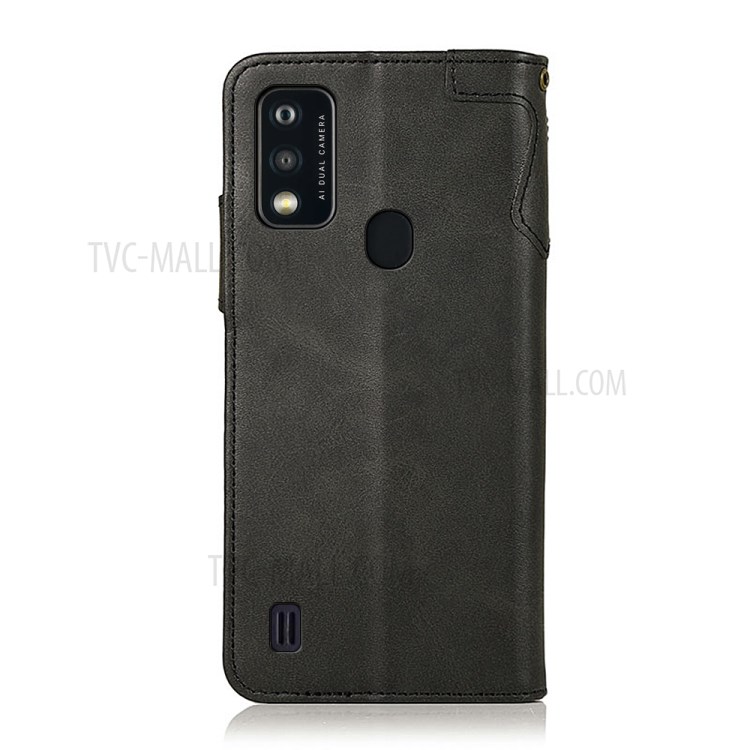 KHAZNEH Stand Wallet Design PU Leather Mobile Phone Cover Case with Hand Strap for ZTE Blade A51 - Black-6