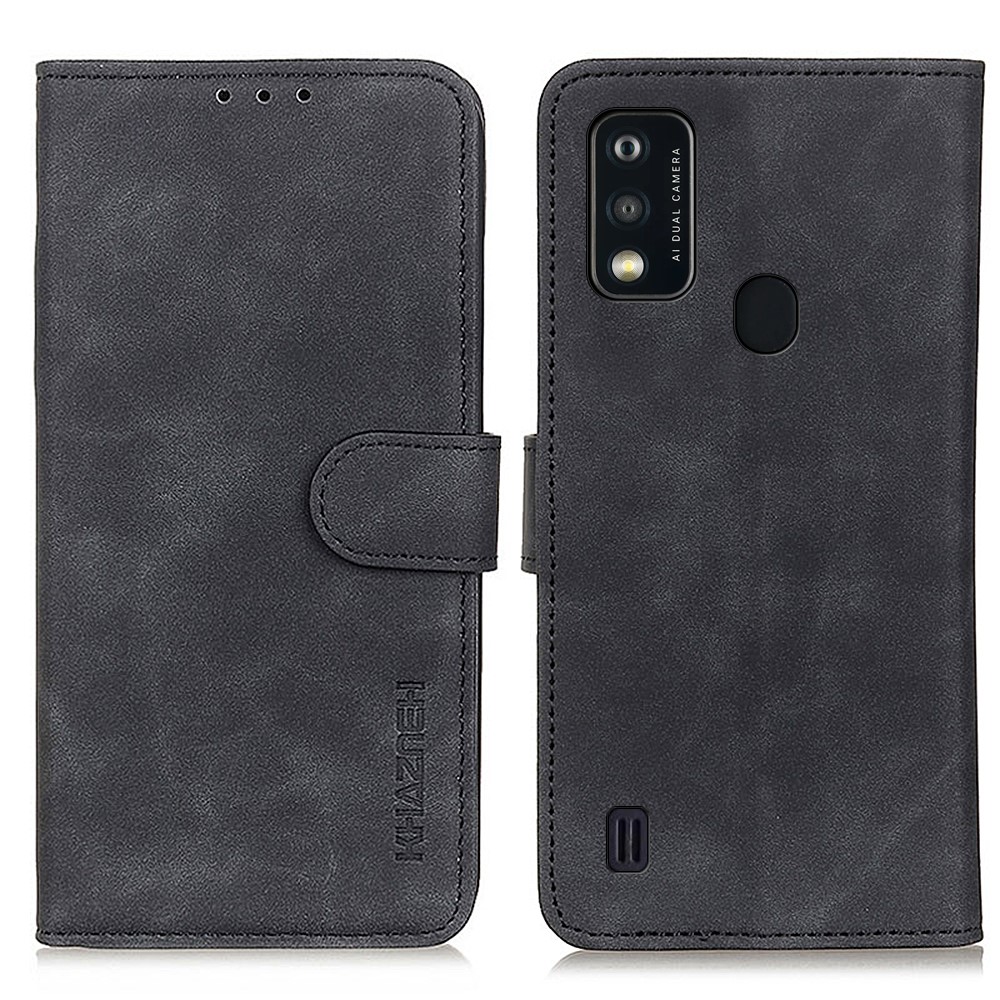 KHAZNEH Retro Style Wallet Stand Design PU Leather Phone Case Shell Protector for ZTE Blade A51 - Black-1