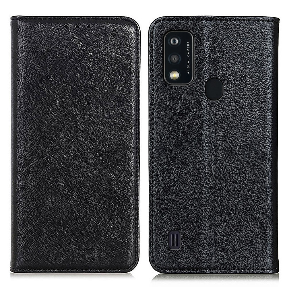 Auto-absorbed Crazy Horse Skin Wallet Stand Design Leather Phone Case Shell for ZTE Blade A51 - Black-1