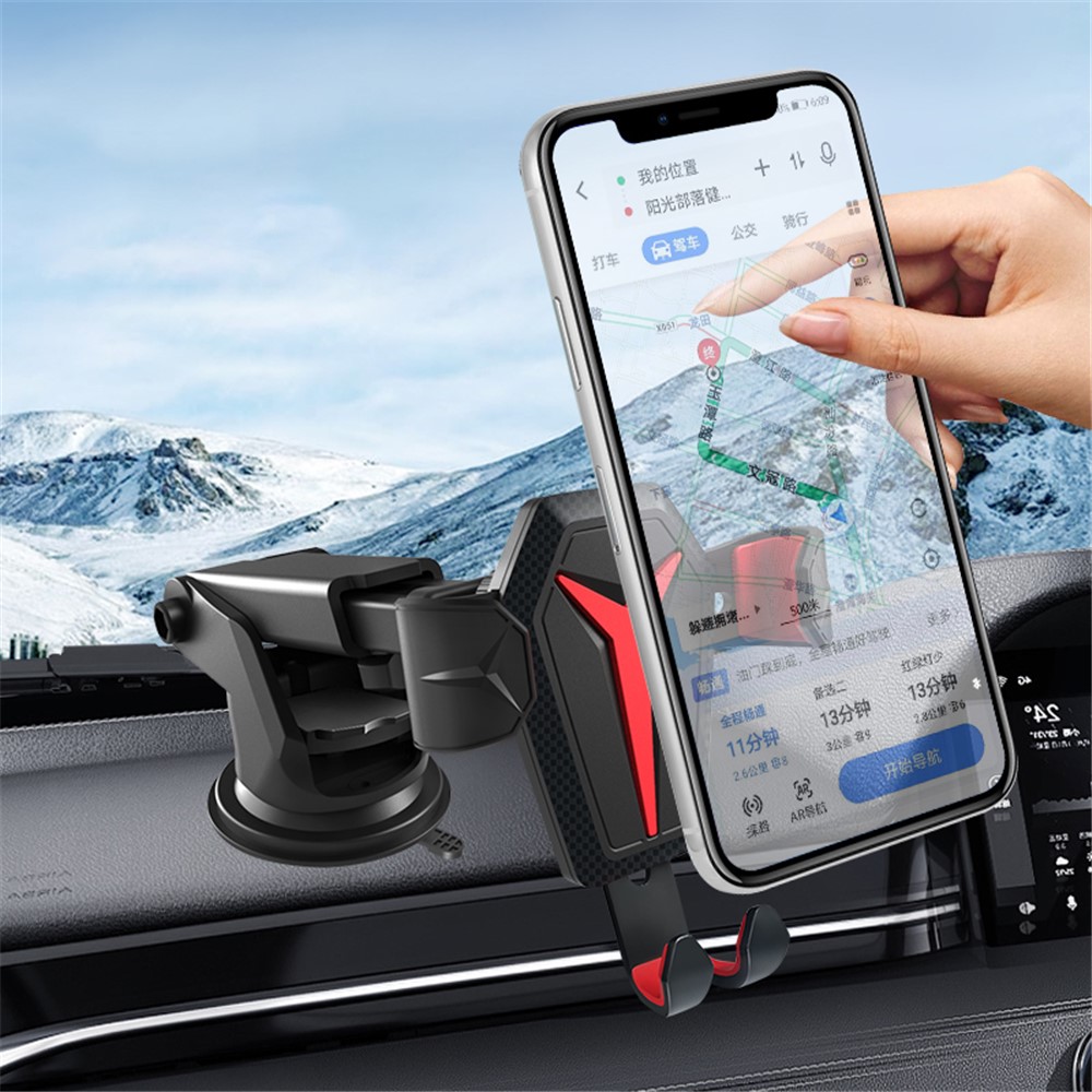 2 In 1 Ventouse De La Gravité Porte-téléphone Portable Support De Téléphone Portable Support De Support Pour IPhone 12 11 X Max Xiaomi Samsung - Rouge-11