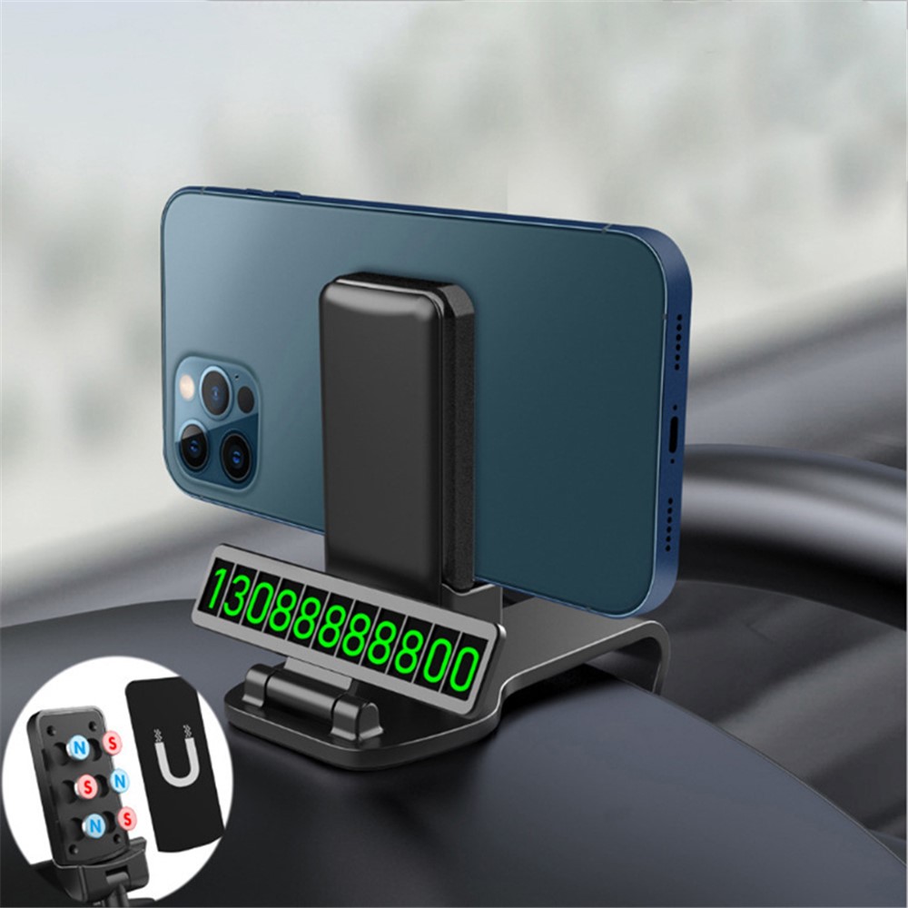 360 Degrees Rotation Magnetic Car Dashboard Mount Phone Stand Holder with Parking Number Plate-1