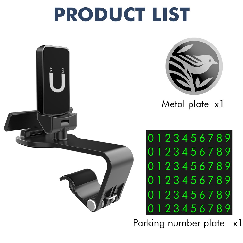 360 Degrees Rotation Magnetic Car Dashboard Mount Phone Stand Holder with Parking Number Plate-8