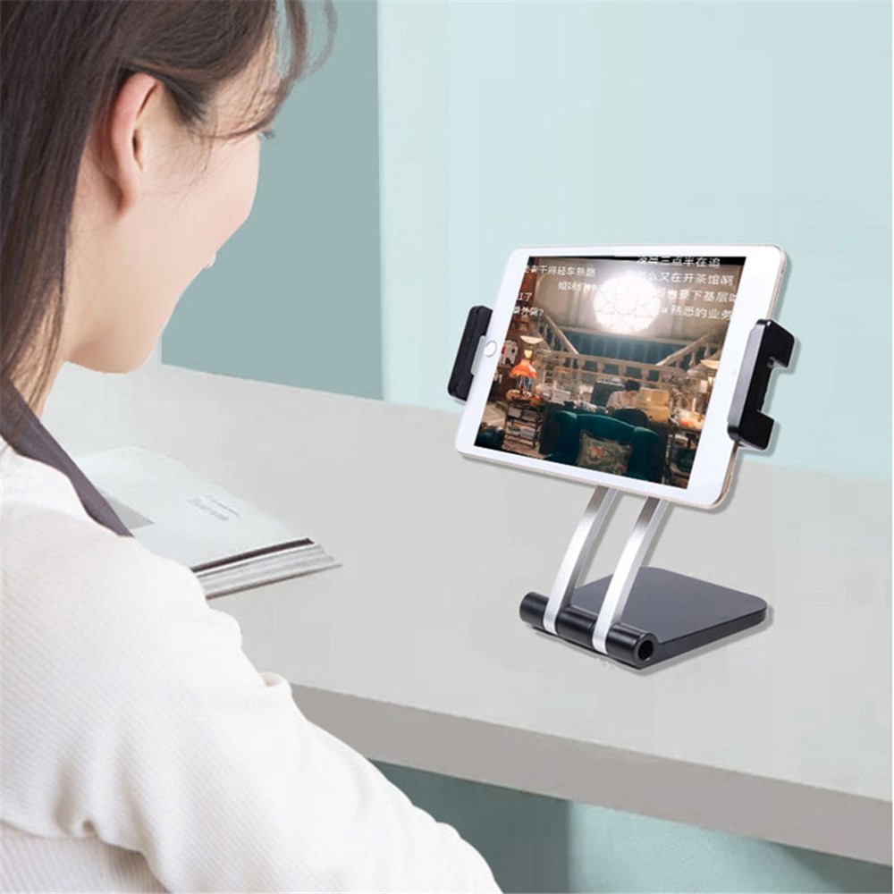 Q010 Desktop Folding Phone Mount Stand Bracket 360 Degree Rotation Adjustable Angle Table Tablet Holder - White-2